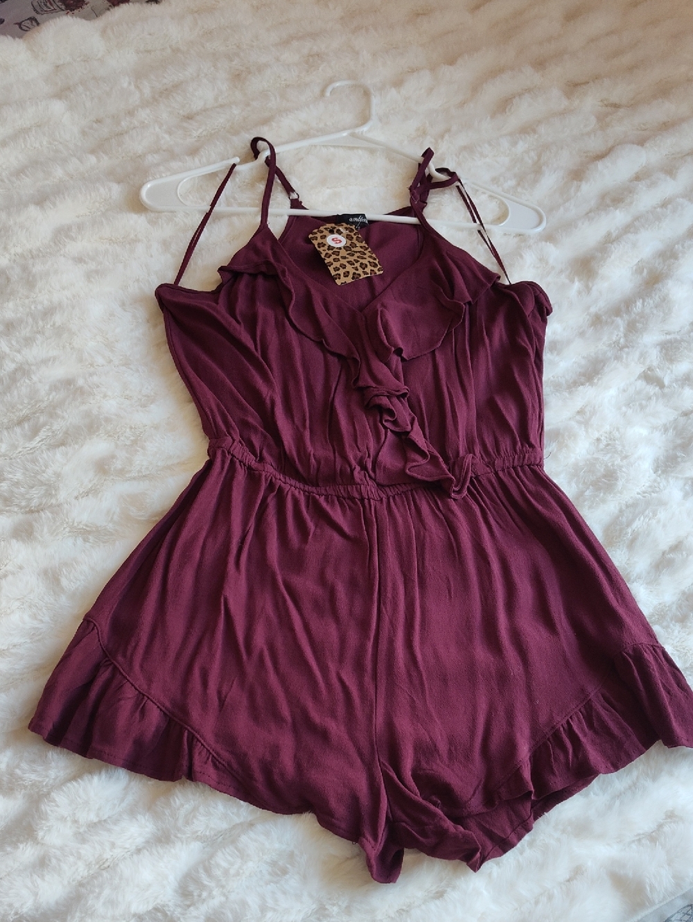 Burgundy Ruffle Romper V-Neck